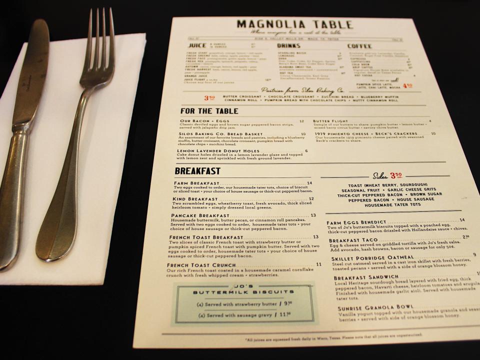 magnolia table menu