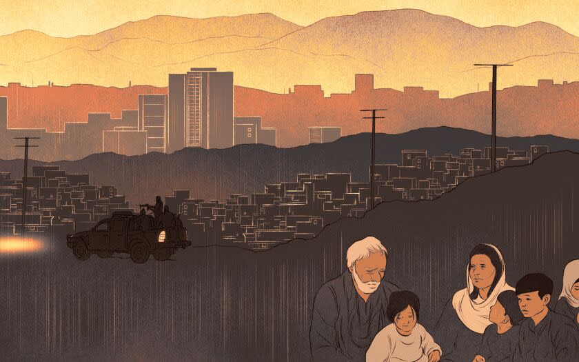 The rapid exit from Afghanistan a year ago left thousands of interpreters in danger under Taliban rule; they were barred from visas promised to those who helped the United States. <span class="copyright">(Illustration by Isabel Seliger)</span>