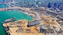 A general view of the area damaged by a massive explosion and a blast wave, in Beirut