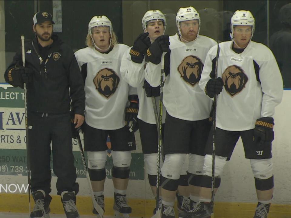 Newfoundland Growlers coaches and players are back on the ice getting ready for the team's first games since the start of the COVID-19 pandemic. (Danny Arsenault/CBC - image credit)