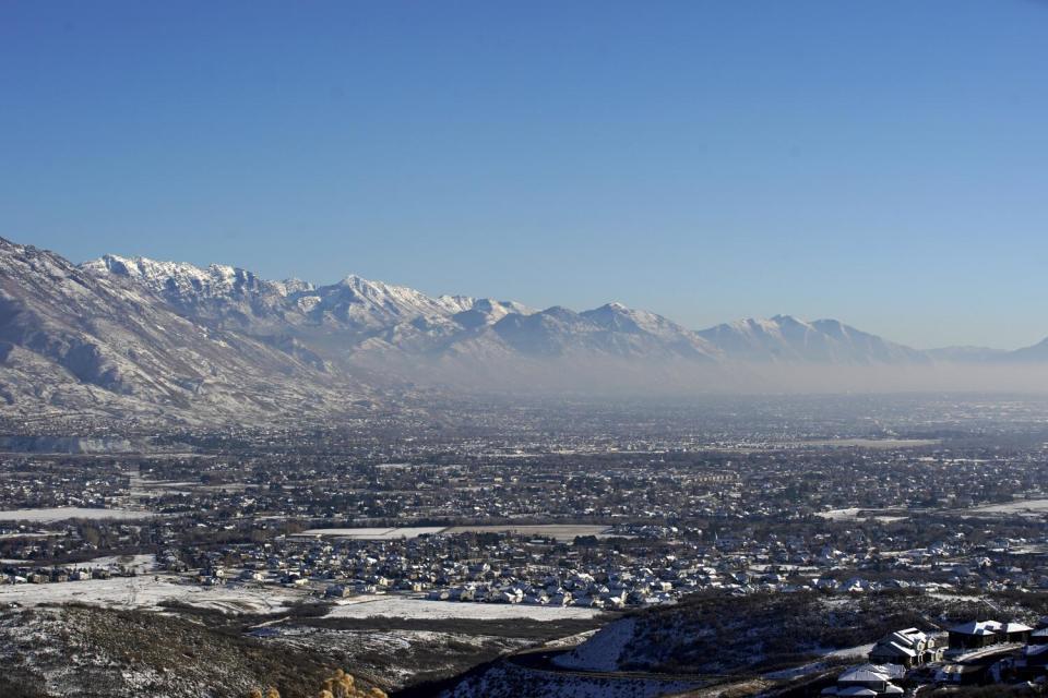 The community of American Fork, Utah, at the base of the Wasatch Range.