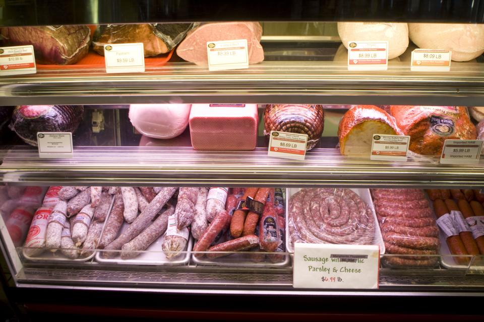 Deli case featuring cold cuts and sausages at DeFalco's Italian Grocery & Deli in Scottsdale.