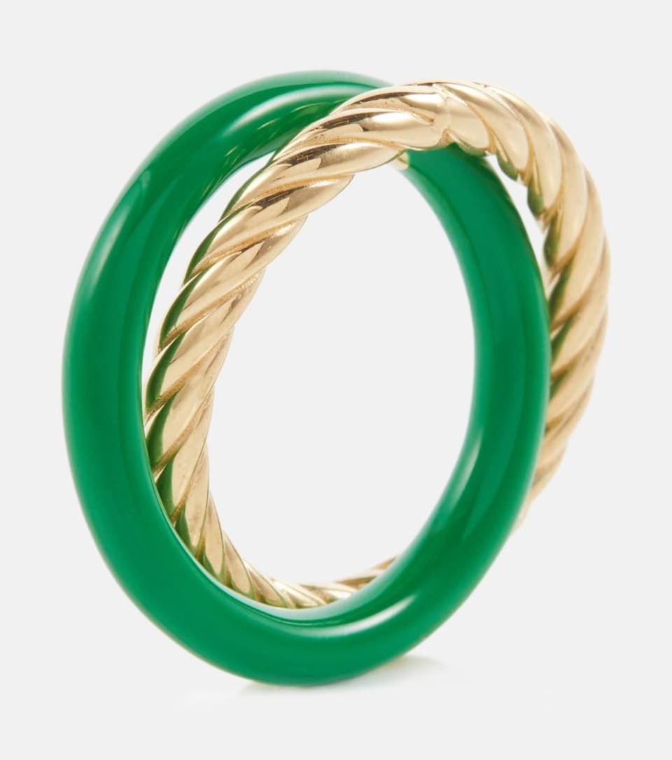 16) Essentials 18kt gold-plated silver and malachite ring