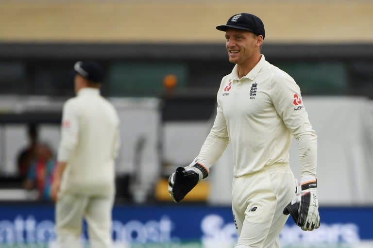 England's Jos Buttler keeping wicket after replacing the injured Jonny Bairstow during the third Test against India at Trent Bridge