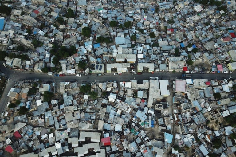 An aerial view of the houses in the neighborhood of Fort National in Port-au-Prince show how they are piled on top of one another -- one indication of the city's endemic poverty