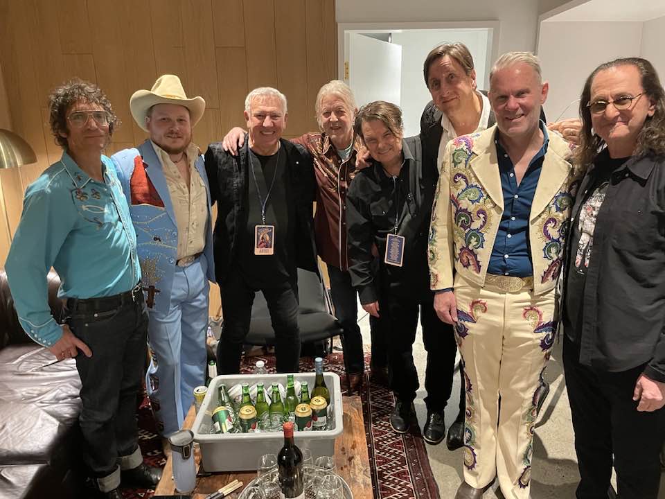 Lee (far right) and Lifeson (third from left) with members of Blue Rodeo (Photo: Kathleen Edwards)