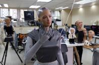 Humanoid robots are developed in Hanson Robotics lab in Hong Kong