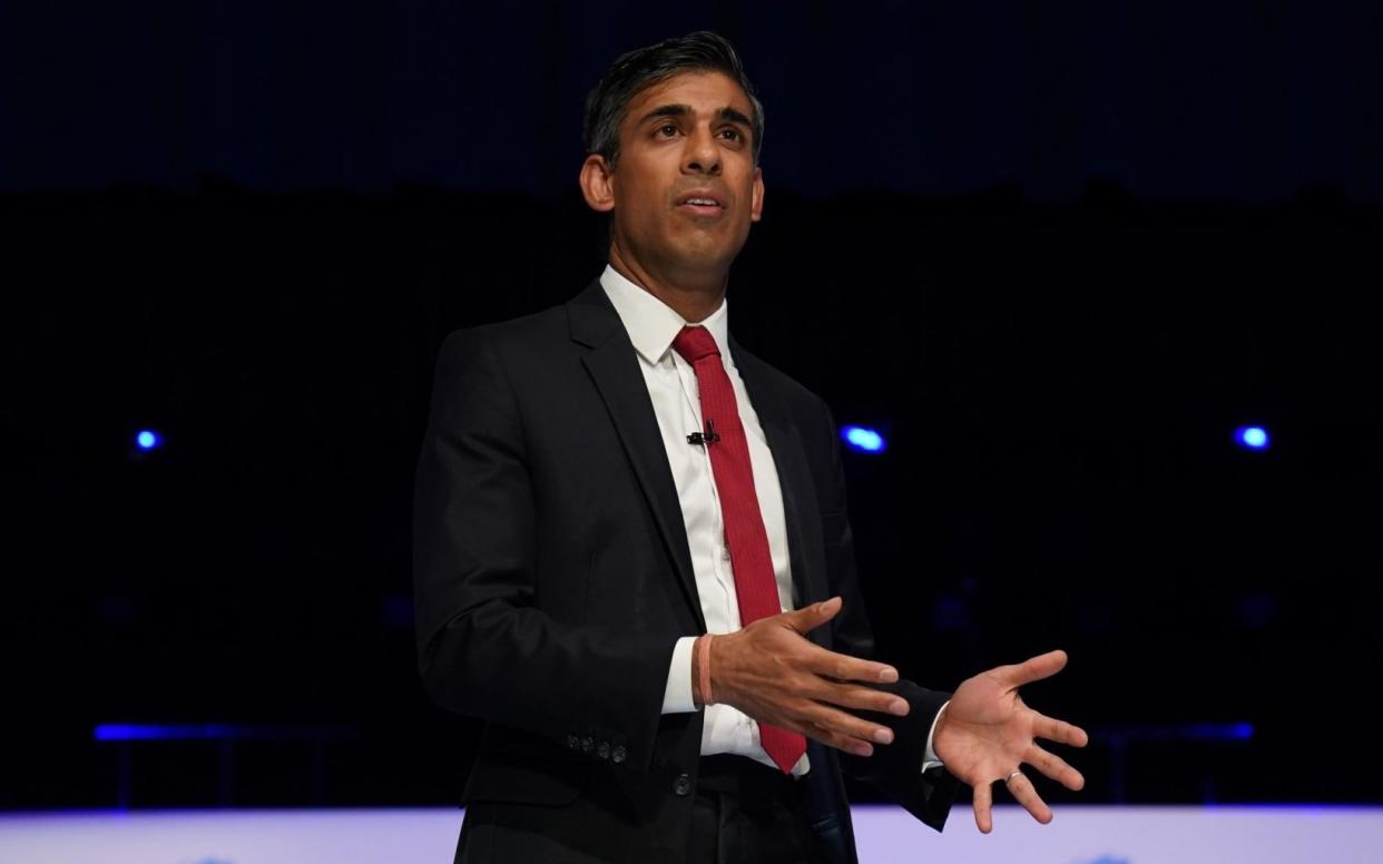 Rishi Sunak, at a hustings event in Eastbourne on Aug 5, vows to create a ‘Russell Group’ of technical colleges - Gareth Fuller/PA