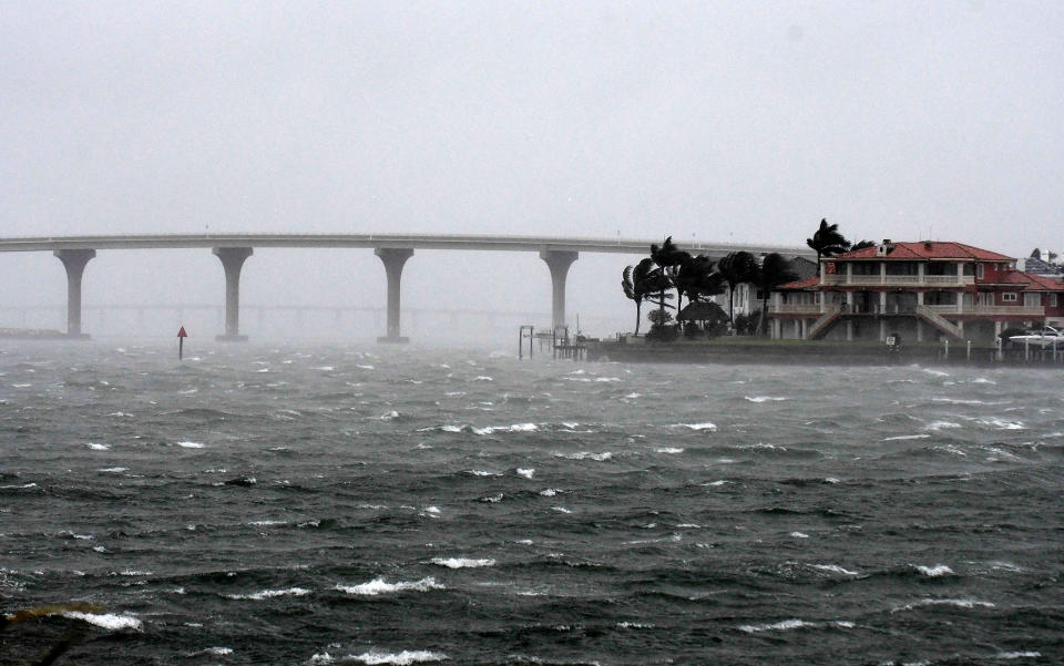 Strong winds from Hurricane Ian arrive at St. Pete Beach on Sept. 28, 2022, in St. Petersburg, Florida.