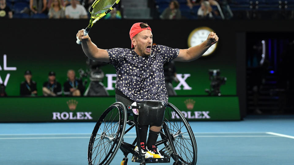 Dylan Alcott, pictured here celebrating winning the Australian Open.