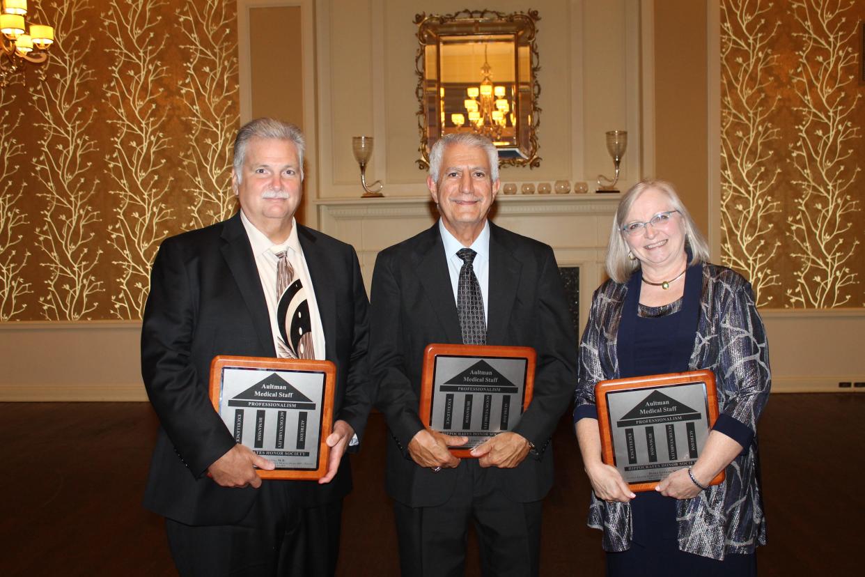 The 2023 Aultman Hippocrates Honor Society inductees are, from left, Dr. Ross Campensa, Dr. James Johns and Dr. Debra Lehrer.