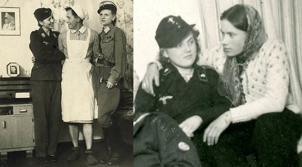 A modo de divertimiento, durante la IIGM, soldados de la Wehrmacht se intercambiaban la ropa con sus novias y amigas (imagen vía <a href="http://worldwartwo.filminspector.com/2016/08/cross-dressing-in-wehrmacht.html" rel="nofollow noopener" target="_blank" data-ylk="slk:worldwartwo.filminspector;elm:context_link;itc:0;sec:content-canvas" class="link ">worldwartwo.filminspector</a>)