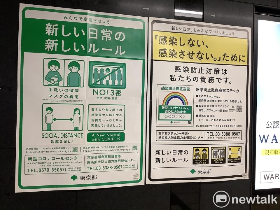 日本到處都還在張貼防疫海報，但是防疫戒心已經大為稀薄化。   圖：劉黎兒攝