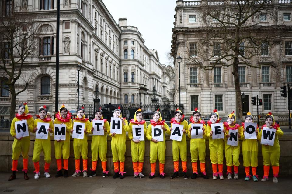 Labour activists staged a protest outside Downing Street calling for the prime minister to name the date for a general election (AFP/Getty)