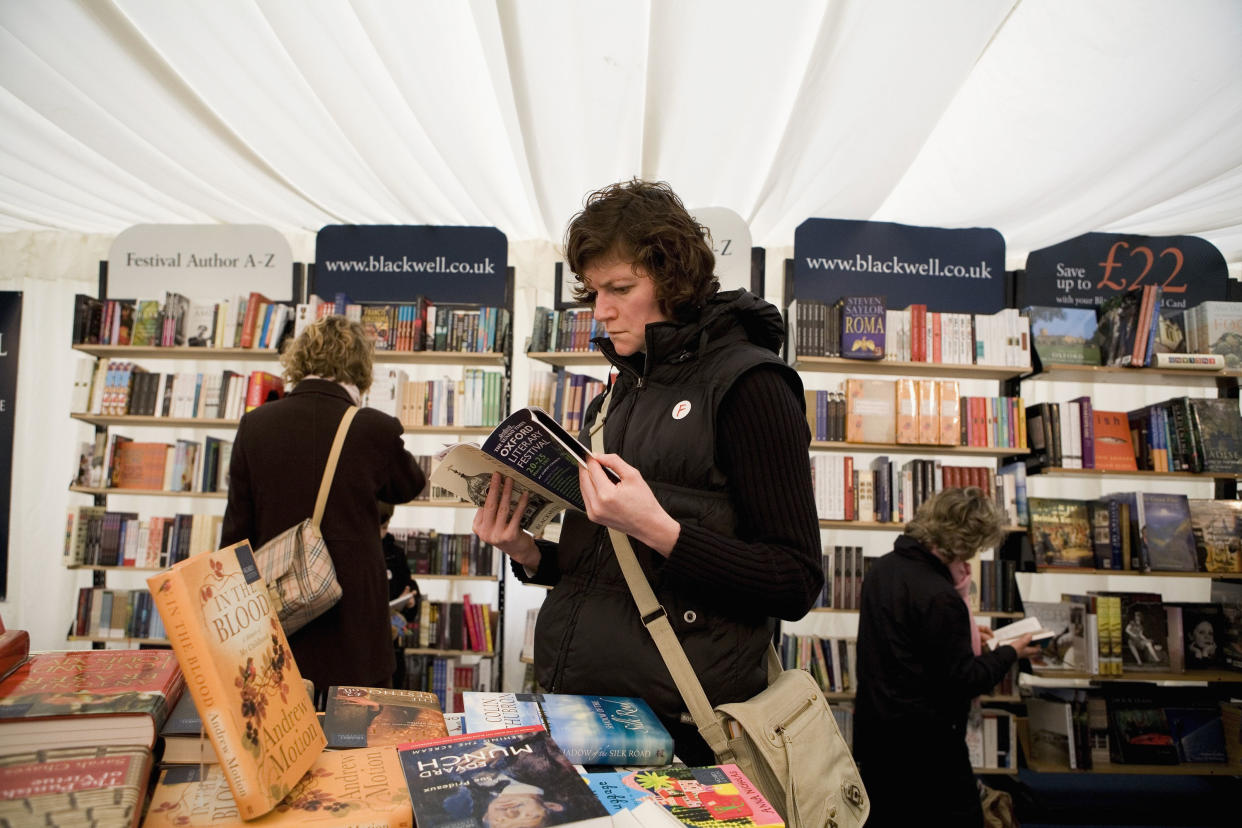 OXFORD, UNITED KINGDOM - MARCH 23: People browse in the bookshop at the annual "Sunday Times Oxford Literary Festival" held at Christ Church on March 23, 2007 in Oxford, United Kingdom. (Photo by David Levenson/Getty Images)