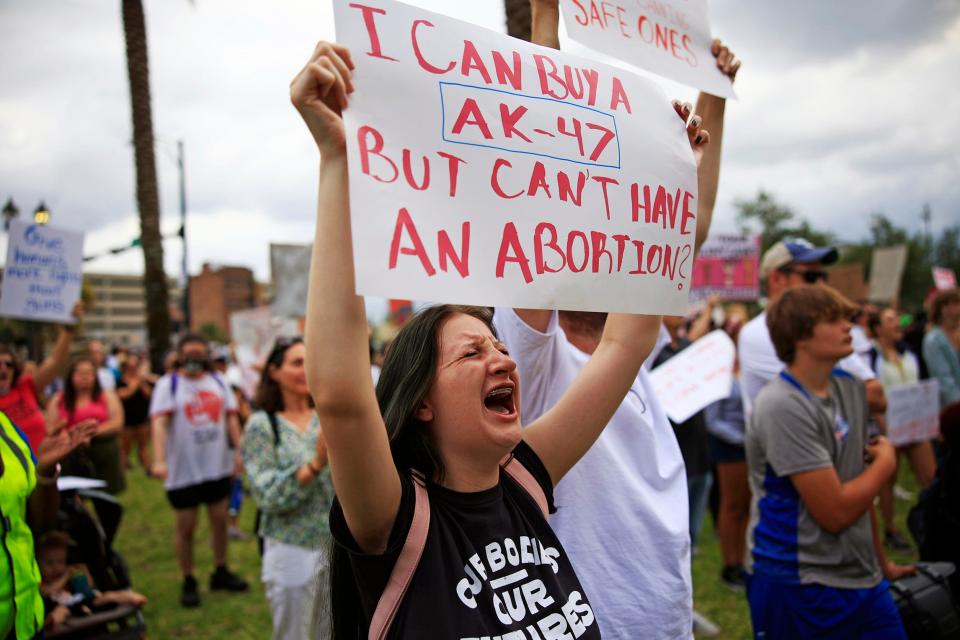 2022: Hundreds came out express disappointment in the Supreme Court 5-4 overturning the 1973 Roe vs. Wade case and eliminating the constitutional right to an abortion. The crowd protested with signs and chants outside the Duval County Courthouse, hosted speakers and capped off the night with a march through downtown.