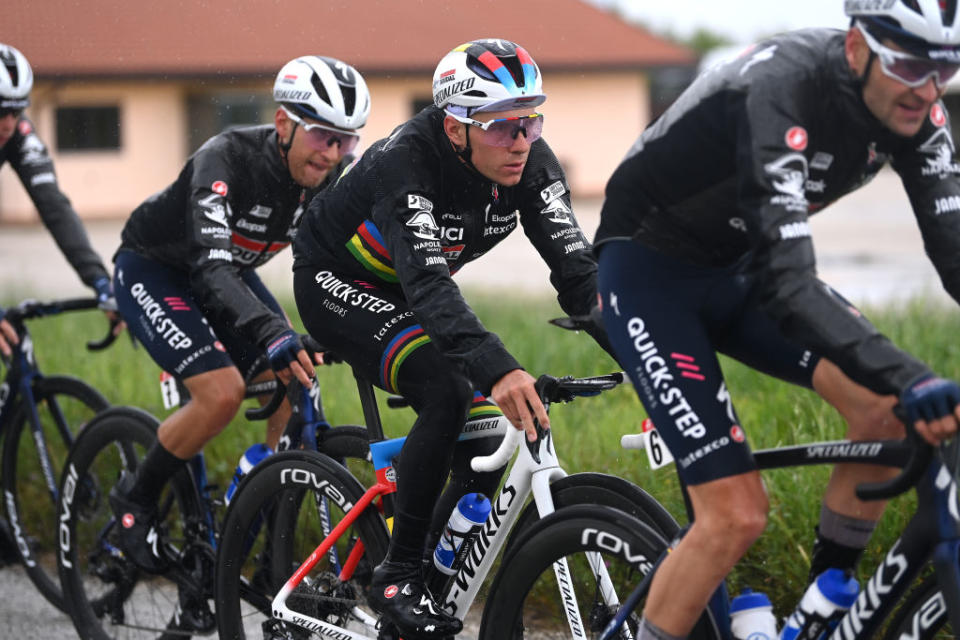 SALERNO ITALY  MAY 10 Remco Evenepoel of Belgium and Team Soudal  Quick Step competes during the 106th Giro dItalia 2023  Stage 5 a 171km stage from Atripalda to Salerno  UCIWT  on May 10 2023 in Salerno Italy Photo by Tim de WaeleGetty Images