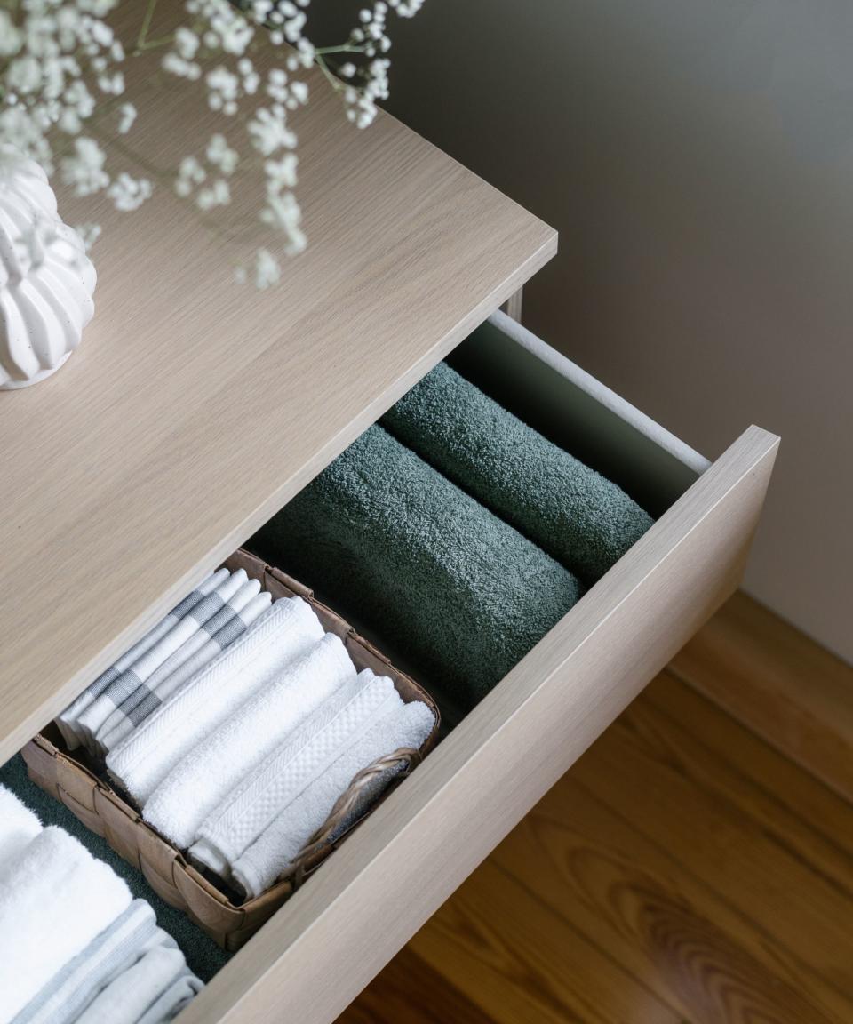 File folded clothes organized in a dresser drawer