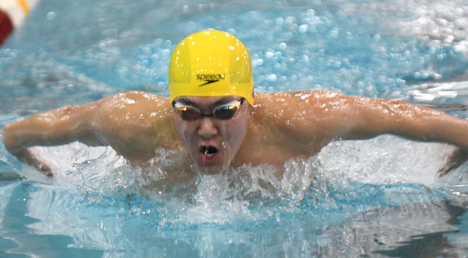 Jackson's Daniel Ham competes in Boys 200 Yard Individual Medley of the 2022 OHSAA Division I Swimming Prelims at C.T. Branin Natatorium.  Friday,  February 25, 2022. 