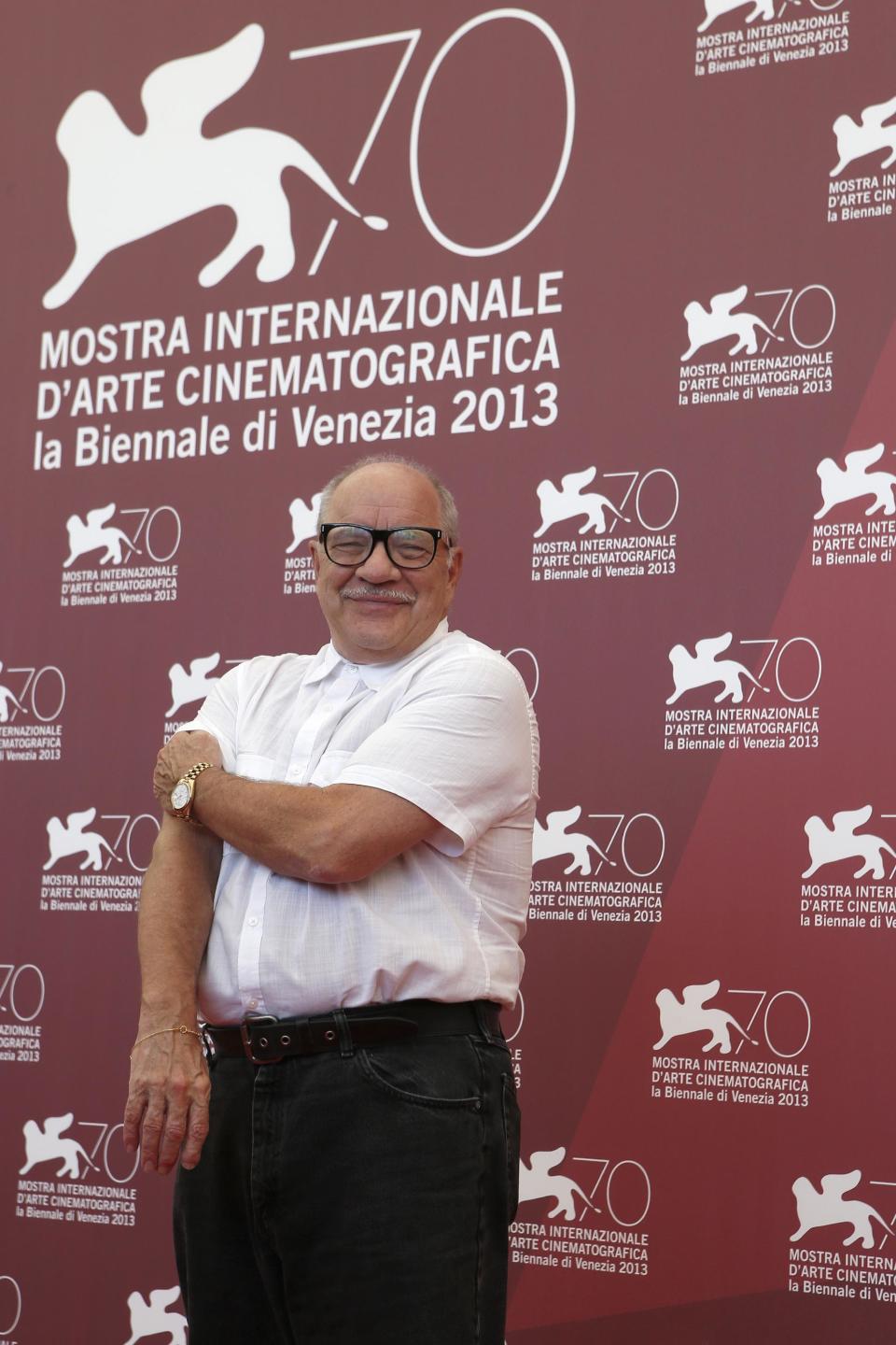 Director Paul Schrader poses for photographers at the photo call for the film The Canyons at the 70th edition of the Venice Film Festival held from Aug. 28 through Sept. 7, in Venice, Italy, Friday, Aug. 30, 2013. (AP Photo/David Azia)