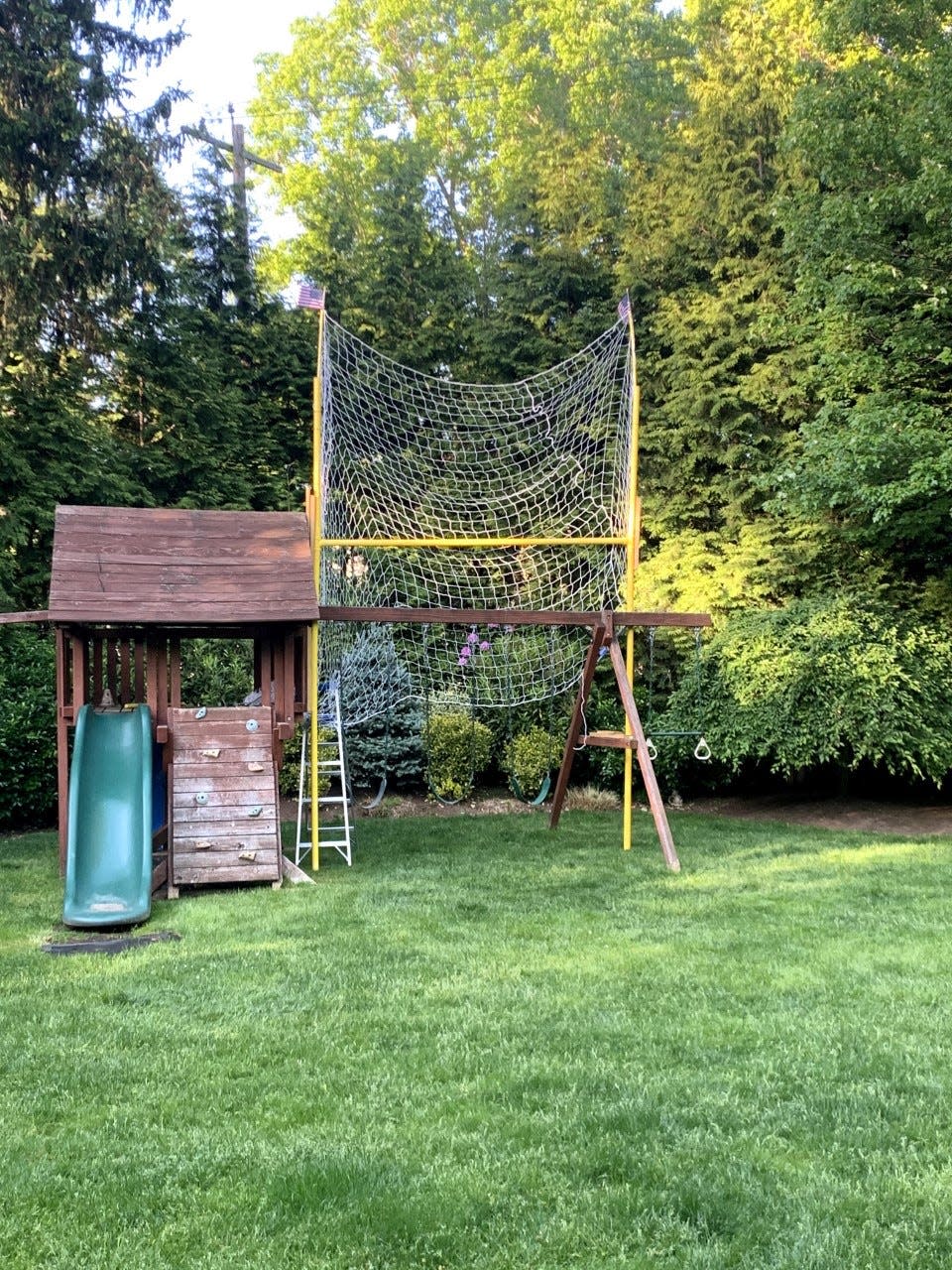 Homemade goalposts that Old Tappan kicker Nico Ottomanelli and his father, Gary, built in their Harrington Park back yard to help Nico practice field goals.