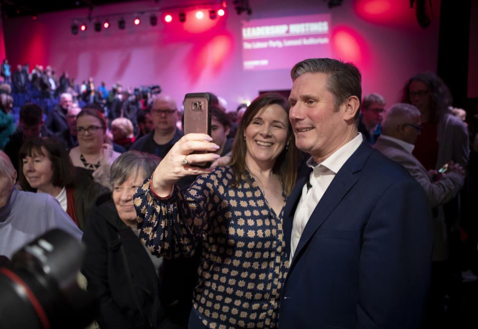 Labour leadership candidate Sir Keir Starmer has a selfie taken with a party delegate after the Labour leadership hustings at the SEC centre, Glasgow. (Photo by Jane Barlow/PA Images via Getty Images)