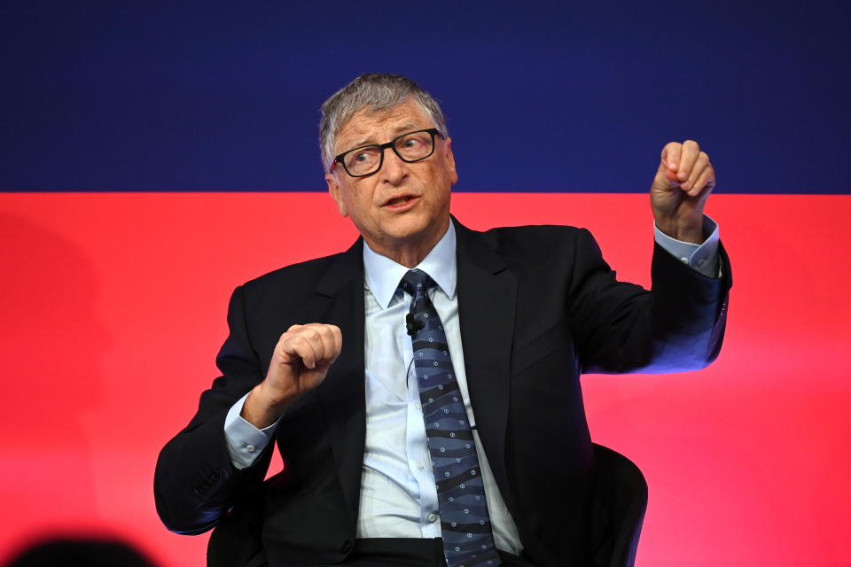 Bill Gates speaks during the Global Investment Summit at the Science Museum, in London, Britain, October 19, 2021. Leon Neal/Pool via REUTERS