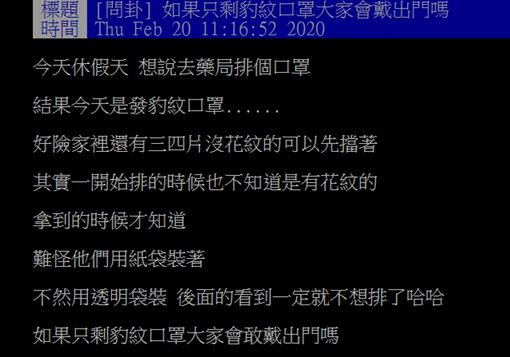 原PO問：「如果只剩豹紋口罩大家會敢戴出門嗎？」（圖／翻攝自PTT）