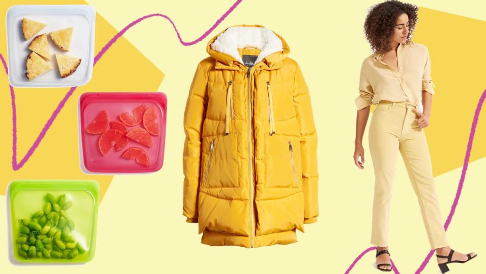 Stasher bags, an "Amazon Coat" dupe and Everlane's cheeky cords, oh my! These are some of the products that HuffPost readers bought in January.  (Photo: HuffPost )