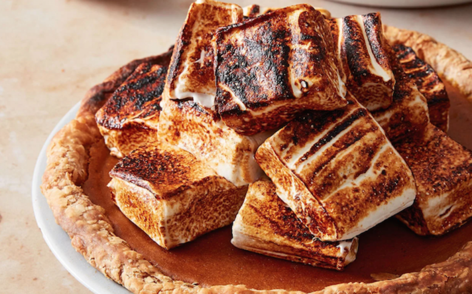 <p>Mark Weinberg</p><p>This pumpkin pie with toasted marshmallows puts a fun twist on the traditional Thanksgiving dessert. </p><p><strong>Get the recipe: <em><a href="https://parade.com/1118126/parade/pumpkin-pie-with-marshmallows/" rel="nofollow noopener" target="_blank" data-ylk="slk:Pumpkin Pie with Toasted Marshmallows;elm:context_link;itc:0;sec:content-canvas" class="link ">Pumpkin Pie with Toasted Marshmallows</a></em></strong></p>