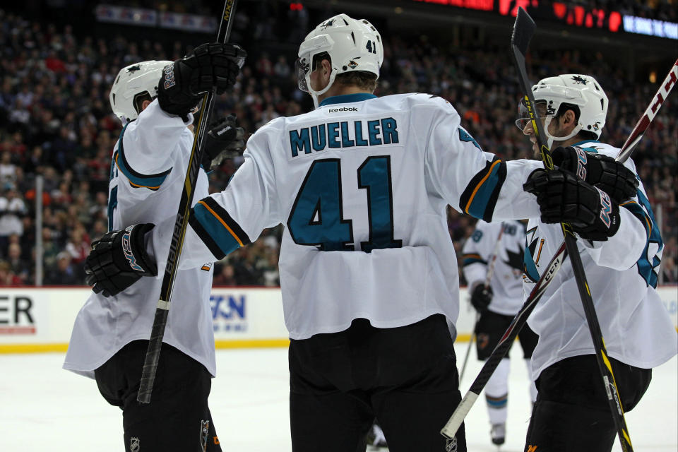 San Jose Sharks defender Mirco Mueller (41) will be on the blueline for Switzerland. (Brace Hemmelgarn-USA TODAY Sports)