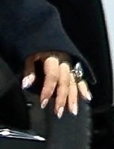 <p>BACKGRID</p> Lady Gaga wearing a large diamond ring while out and about in West Hollywood on April 7, 2024.