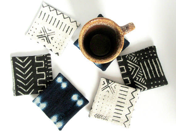 <a href="https://www.etsy.com/listing/472975701/mudcloth-coasters-african-mud-cloth-mug" target="_blank">Shop them here</a>.&nbsp;