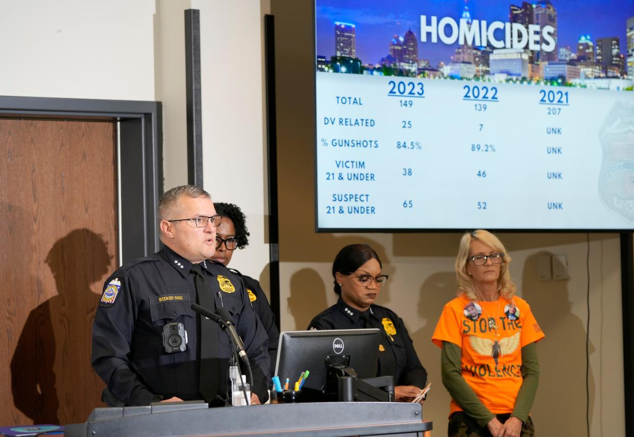 Columbus police Assistant Chief Gregory Bodker speaks Thursday, Jan. 11, 2024, during a press conference about 2023 city crime statistics at the James G. Jackson Columbus Police Academy.