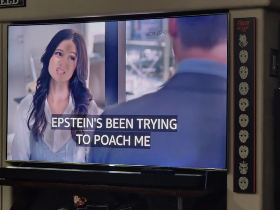 Screenshot with closed caption, "Epstein's been trying to poach me"