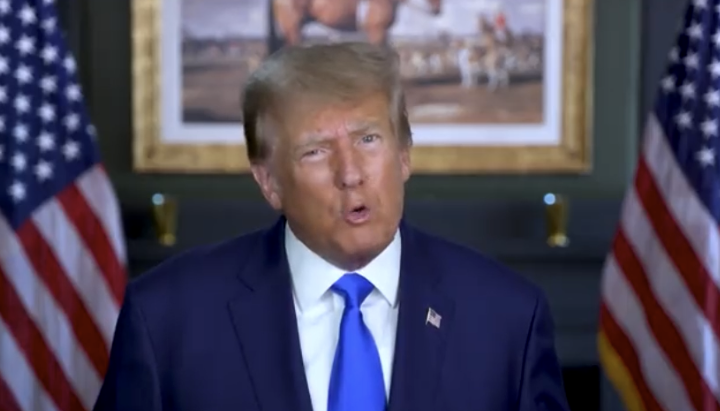 Donald Trump speaking on Truth Social in a talking head-style 2024 campaign video (Truth Social)