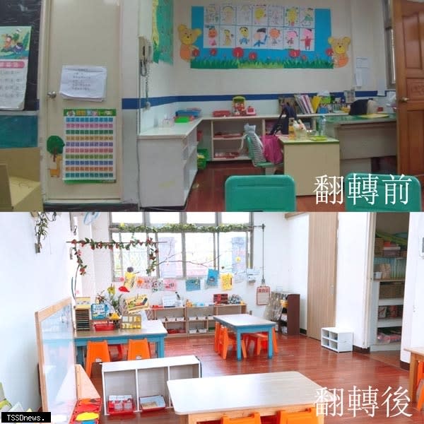 集集鎮立幼兒園教室櫥櫃設備更新前後。(集集鎮公所提供)