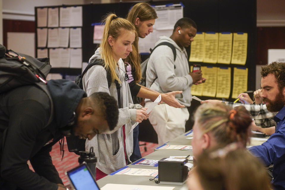 Voters in Columbus, Ohio, sign in to cast their ballots. (Andrew Spear/Getty Images)