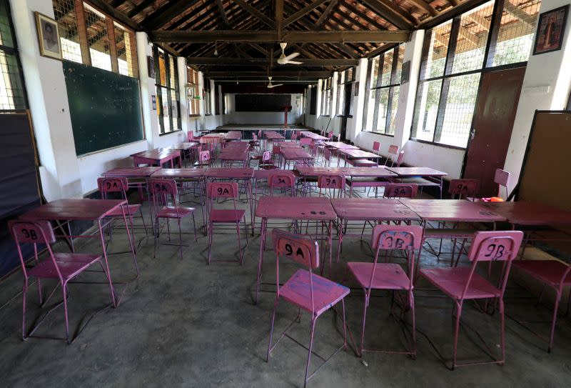 FILE PHOTO: An empty classroom is seen after the government issued an order to close all Sri Lankan schools in Colombo