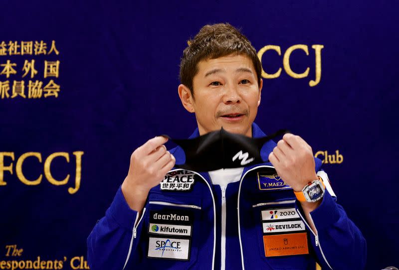 Japanese billionaire Yusaku Maezawa attends a news conference after returning to Japan after a journey into space, in Tokyo