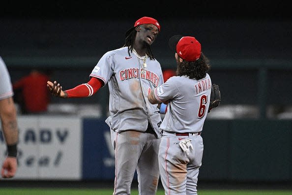 Jonathan India, right, is the only member of the young Reds infield to have even one full season of service time in the major leagues. Jeimer Candelario would add more depth and experience.