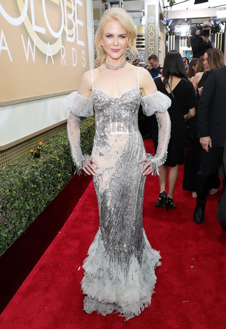 BEVERLY HILLS, CA - JANUARY 08: 74th ANNUAL GOLDEN GLOBE AWARDS -- Pictured: Actress Nicole Kidman arrives to the 74th Annual Golden Globe Awards held at the Beverly Hilton Hotel on January 8, 2017. (Photo: Neilson Barnard/NBCUniversal/NBCU Photo Bank via Getty Images)
