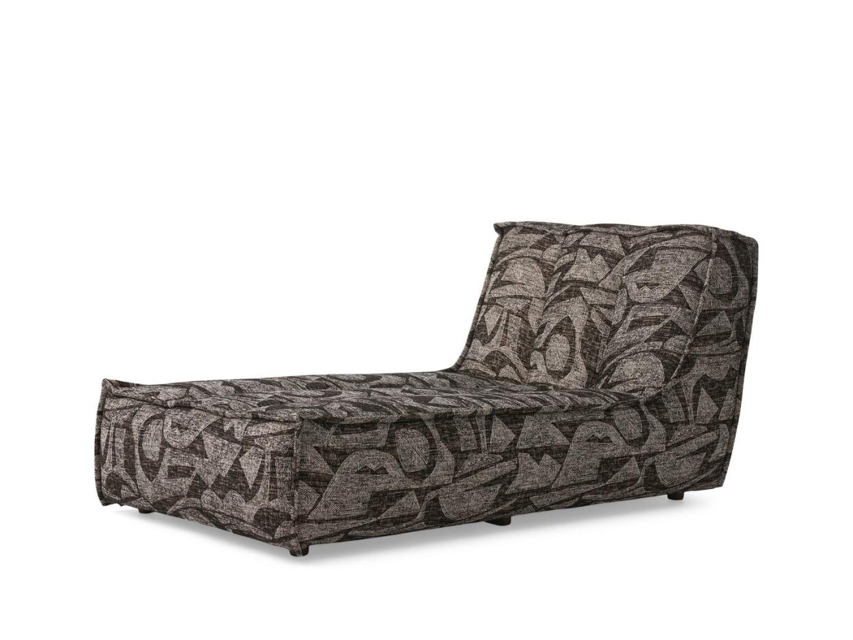 chunky chaise longue with muted dark gray and light gray geometric design