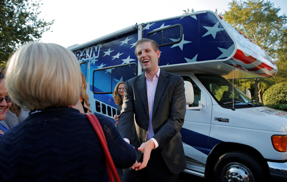 Greeting dad’s supporters in Charlotte, N.C.