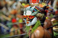 Central Highlands, Papua New Guinea. <br><br>Man dressed in traditional attire at a ‘sing sing’ Camera: Canon 5D MkII <br><br>Timothy Allen, UK <br><br>Runner-up, Exotic portfolio