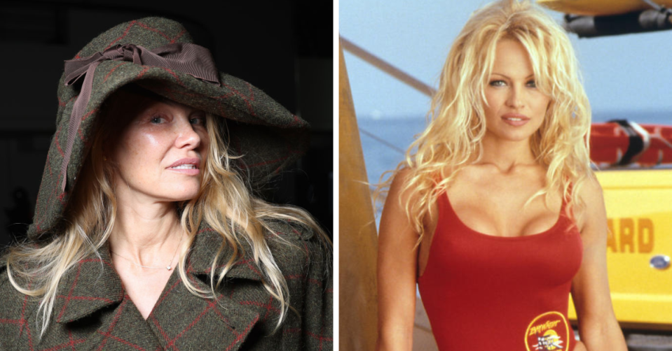 Pamela Anderson makeup free and Pamela Anderson in Baywatch 