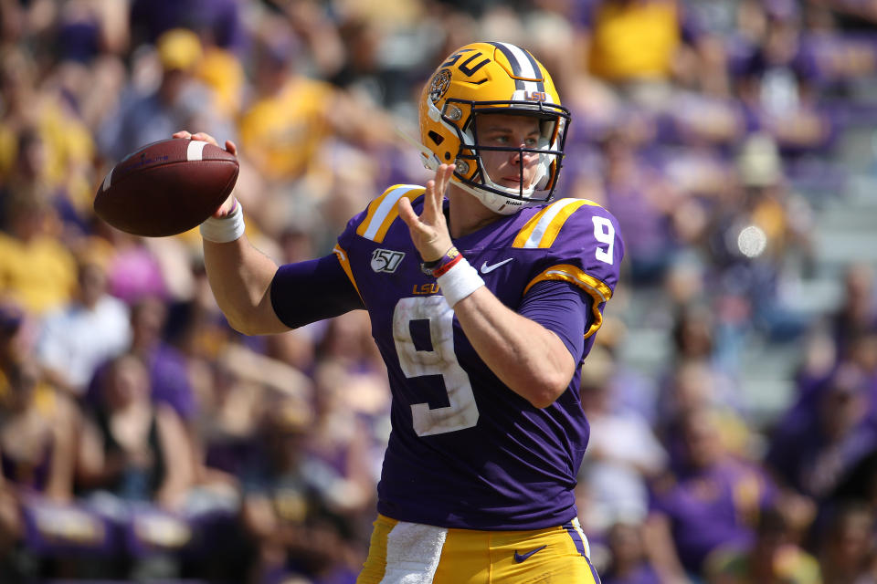 LSU QB Joe Burrow overcame a slow start to dominate Utah State. (Getty Images)