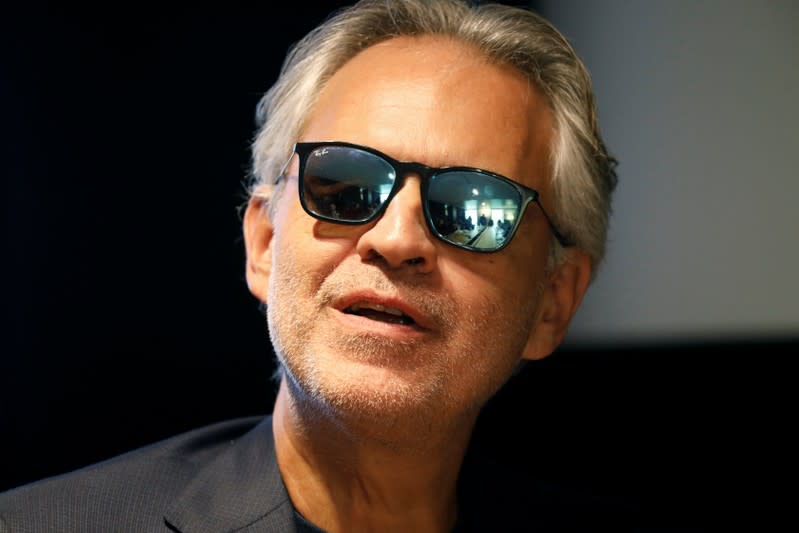 Italian opera singer Andrea Bocelli attends a news conference about his work with UNESCO programme "Voices of the World" in Paris