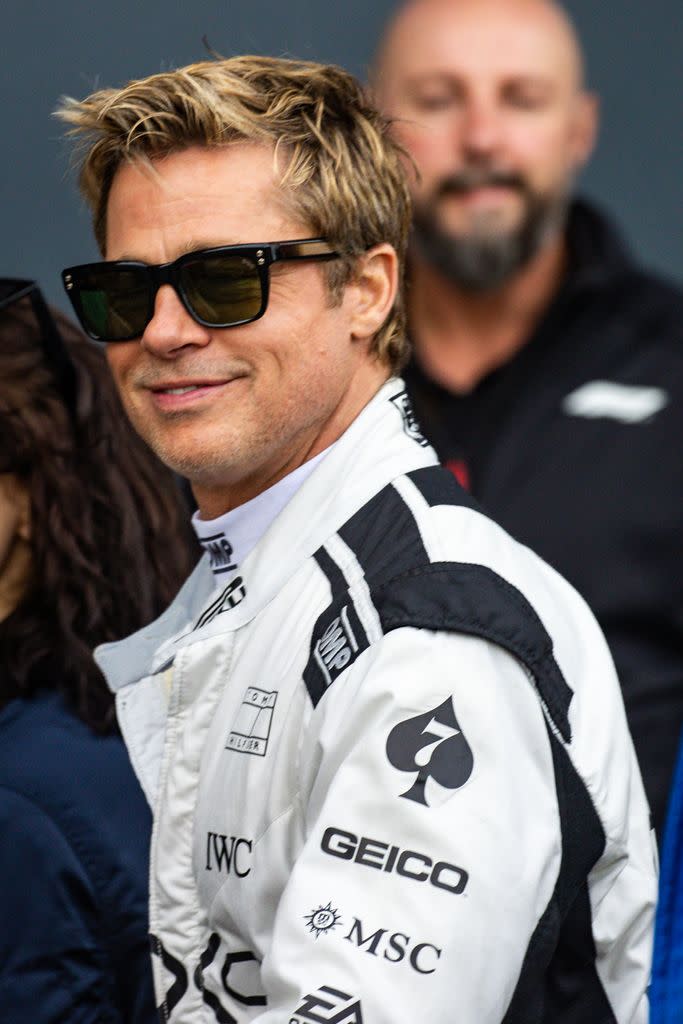 Brad Pitt en los previos al Gran  Premio de Fórmula 1 de Silverstone en Northampton, Inglaterra, el 4 de julio de 2024