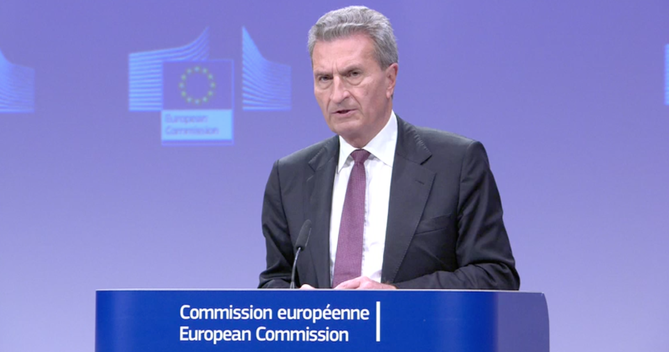 EU budget commissioner Gunther Oettinger confirmed the UK would lose its rebate at a press conference in Brussels (European Commission)